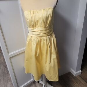 Davids Bridal Fit & Flare Dress Canary Yellow Ruched Strapless Size 14 NWT